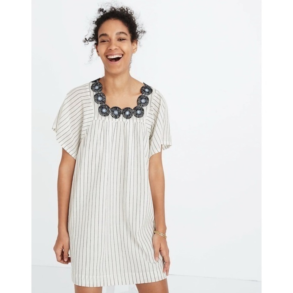 Madewell Embroidered Butterfly Dress in Stripe